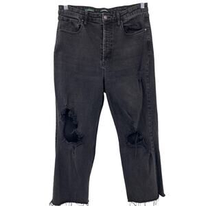 Wild Fable Wash Black Button Fly High Rise Straight Distress Raw Hem SHORT Jean